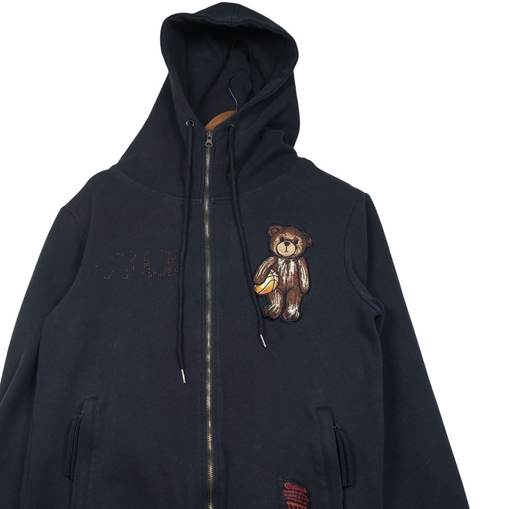 CivilizeD Black Basketball Teddy Bear Rhinestone Zip Hoodie Small Streetwear Y2K - Picture 6 of 12